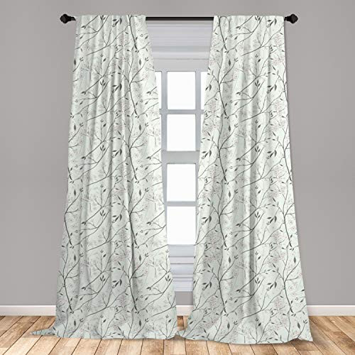 Ambesonne Grey and Mint 2 Panel Curtain Set  Rustic Branches White Buds Purity of Untouched Nature Theme  Lightweight Window Treatment Living Room Bedroom Decor  56" x 63"  Mint Green
