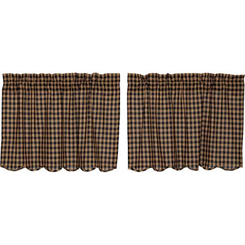 VHC Brands Classic Country Primitive Kitchen Window Curtains-Check Blue Scalloped Tier Pair L24 x W36 Navy VHC Brands Classic Country Primitive Kitchen Window Curtains-Check Blue Scalloped Tier Pair L24 x W36 Navy