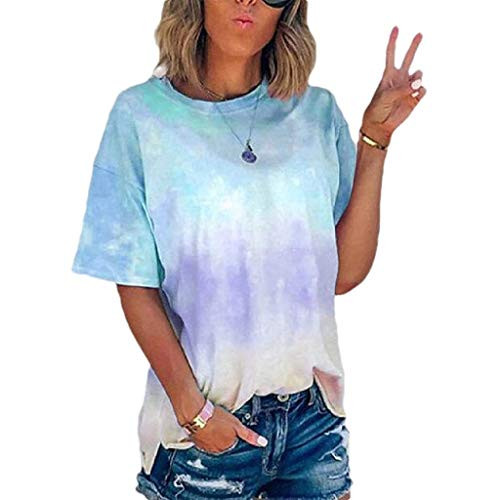AOKASII Womens Tops Womens Casual Summer O-Neck T-Shirt Gradient Printed Blouse Short Sleeve Shirt Tunic Top Sky Blue AOKASII Womens Tops Womens Casual Summer O-Neck T-Shirt Gradient Printed Blouse Short Sleeve Shirt Tunic Top Sky Blue