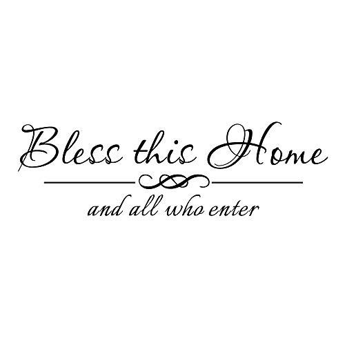 ZSSZ Bless This Home and All Who Enter - Vinyl Decal Wall Quote Home Entryway Lettering Decal Blessing Christian Room Decor Handwriting Art Letters