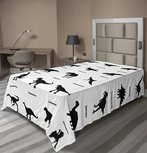 Ambesonne Dinosaur Flat Sheet  Composition Different Dinosaurs Silhouettes Their Names Evolution Wildlife  Soft Comfortable Top Sheet Decorative Bedding 1 Piece  Twin Size  White Black Ambesonne Dinosaur Flat Sheet  Composition Different Dinosaurs Silhouettes Their Names Evolution Wildlife  Soft Comfortable Top Sheet Decorative Bedding 1 Piece  Twin Size  White Black