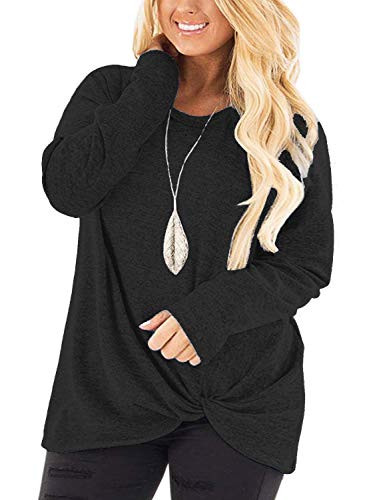 Womens Tops Plus Size Side Twist Knotted Sweatshirts Casual Tee Shirts Black-26W