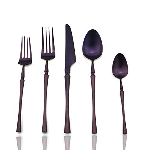 JASHII Luxury 5-Piece Purple Silverware Flatware Set Service for 1 Cutlery Set 304 Stainless Steel include Dinner Knife Fork Spoon Salad Fork Teaspoon  Dishwasher Safe  w Coffee Spoon