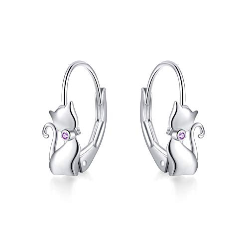 Sterling Silver Animal Cat Leverback Dangle Hoop Earrings Dangles Jewelry Gifts for women Teen Girls Sterling Silver Animal Cat Leverback Dangle Hoop Earrings Dangles Jewelry Gifts for women Teen Girls