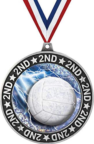 Volleyball Second Place Medals  2 3 4" Silver Volleyball Net Trophy Medal Award 1 Pack Prime