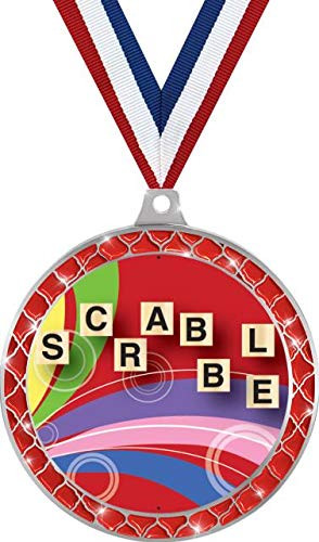 Scrabble Red Trellis Medal Silver  2.5" Scrabble Board Games Prizes  Kids Scrabble Trophy Medal Awards 1 Pack Prime