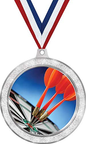 Darts Medal  2 1 2" Silver Glitter Dartboard Bullseye Medals  Great Darts Awards 1 Pack Prime