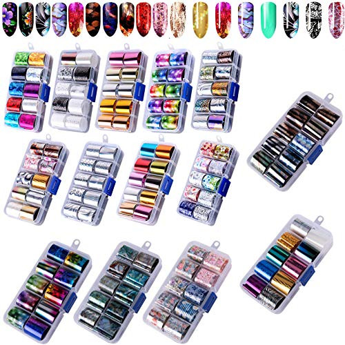 Duufin 140 Colors Nail Foils Nail Art Transfer Foil Sheet Starry Sky Nail Foil Adhesive for Nail DIY Decoration