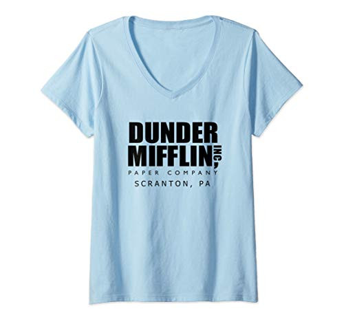 Womens The Office Dunder Mifflin Scranton PA V-Neck T-Shirt Womens The Office Dunder Mifflin Scranton PA V-Neck T-Shirt