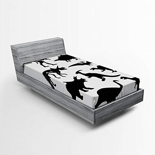 Ambesonne Dinosaur Fitted Sheet  Prehistoric Skeleton Bone Black Silhouettes of Different Wild Dinosaurs  Soft Decorative Fabric Bedding All-Round Elastic Pocket  Twin Size  Charcoal White Ambesonne Dinosaur Fitted Sheet  Prehistoric Skeleton Bone Black Silhouettes of Different Wild Dinosaurs  Soft Decorative Fabric Bedding All-Round Elastic Pocket  Twin Size  Charcoal White