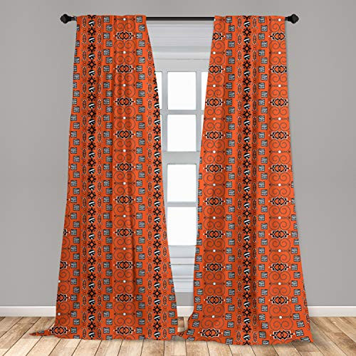 Ambesonne African Curtains  Pattern with Traditional Ornamental Folk Boho Design  Window Treatments 2 Panel Set for Living Room Bedroom Decor  56" x 63"  White Orange