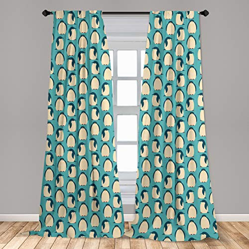 Ambesonne Penguin 2 Panel Curtain Set  Arctic Birds Animal Characters Pattern on Teal Background South Pole Fauna  Lightweight Window Treatment Living Room Bedroom Decor  56" x 63"  Slate Blue