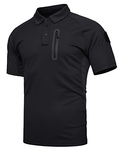 EKLENTSON Mens Tactical Polo Performance Polo Tactical T Shirt Short Sleeve Combat Polo Black