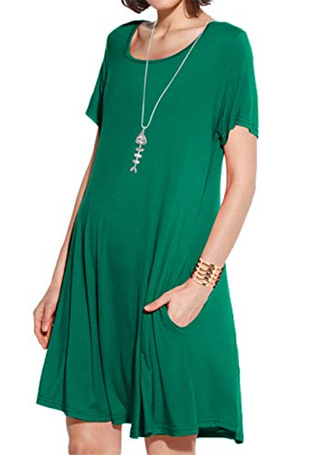 JollieLovin Women's Pockets Casual Swing Loose T-Shirt Dress  Deep Green  3X