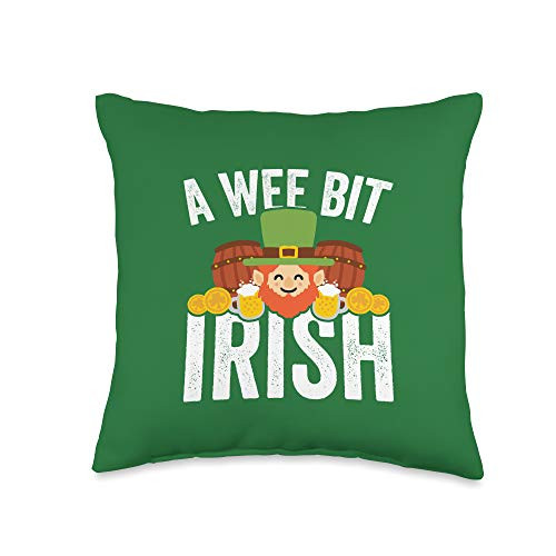 St Patricks Day Green Vibes A Wee Bit Irish St Patricks Day Leprechaun Clover Coins Gift Throw Pillow  16x16  Multicolor