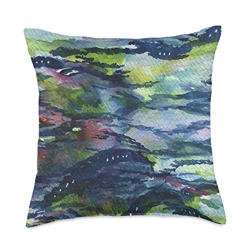 Abstract Watercolor Art Blue Green Abstract Watercolor Painting Throw Pillow  18x18  Multicolor