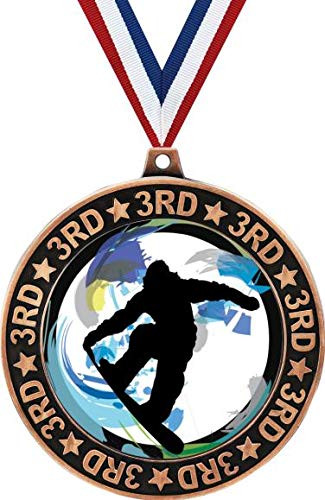 Snowboarding 3rd Place Perimeter Medal Bronze  2.75" Snowboard Prizes  Kids Snowboarder Trophy Medal Awards 1 Pack Prime