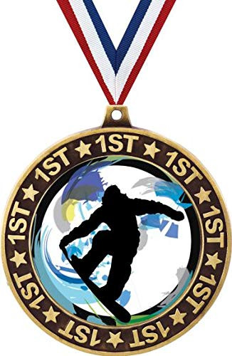 Snowboarding 1st Place Perimeter Medal Gold  2.75" Snowboard Prizes  Kids Snowboarder Trophy Medal Awards 1 Pack Prime