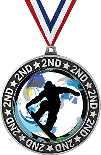 Snowboarding Second Place Medals  2 3 4" Silver Snowboard Trophy Medal Award 1 Pack Prime
