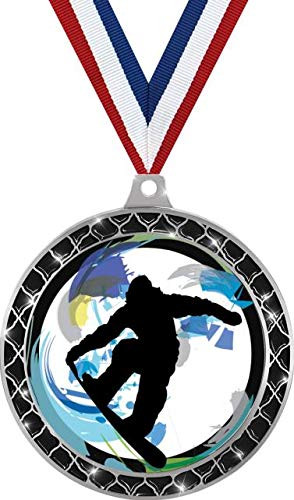 Snowboarding Black Trellis Medal Silver  2.5" Snowboard Prizes  Kids Snowboarder Trophy Medal Awards 1 Pack Prime