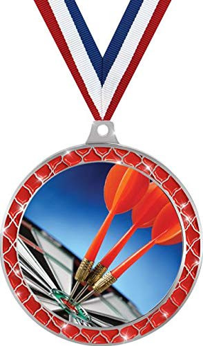Darts Red Trellis Medal Silver  2.5" Dartboard Bullseye Prizes  Kids Darts Trophy Medal Awards 1 Pack Prime