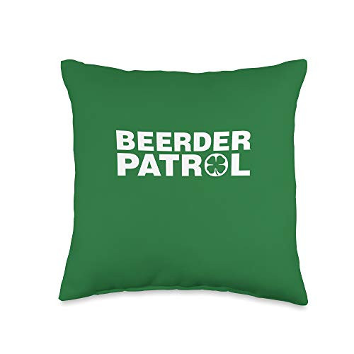 St Patricks Day Green Vibes Beerder Patrol Shamrock Irish Clover St Patricks Day Gift Throw Pillow  16x16  Multicolor