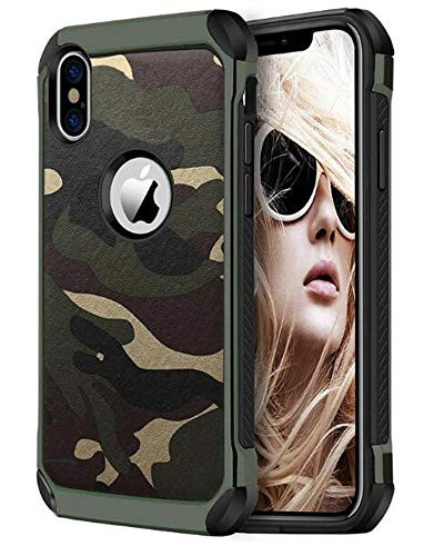 FDTCYDS iPhone XS case,Shockproof Hybrid Rugged Camouflage Case for Apple iPhone XS and iPhone x - Camo Green