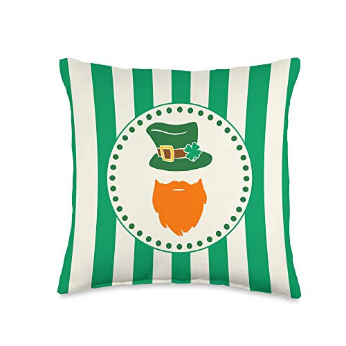 St Patricks Leprechaun Vibes Leprechaun Beard Green Top Hat Shamrock St Patricks Day Gift Throw Pillow  16x16  Multicolor
