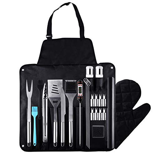 Grill Utensils Set Grilling Accessories BBQ Accessories Set BBQ Grill Tool Set Stainless Steel Grilling Accessories with Storage Apron for Barbecue Utensil 26PCS