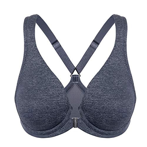 DELIMIRA Women's Underwire Support Unlined Plunge Full Coverage Racerback Front Closure Bras Blue Heather 40DD