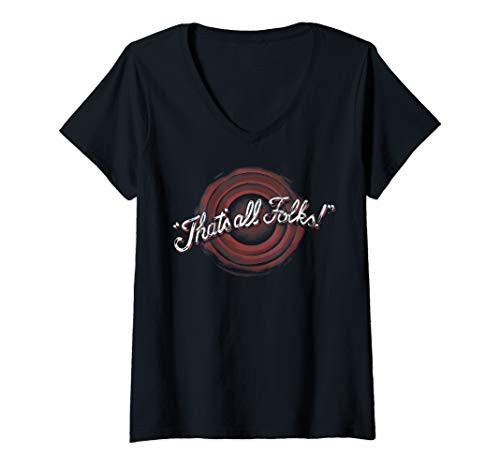 Womens Looney Tunes That's All Folks Paint V-Neck T-Shirt