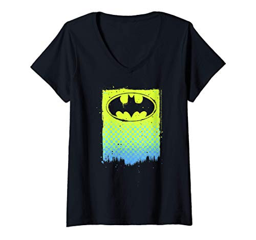 Womens DC Comics Batman Logo Paint Roller V-Neck T-Shirt