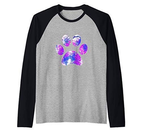 Funky Splash Paint Art Dog Paw Print Raglan Baseball Tee