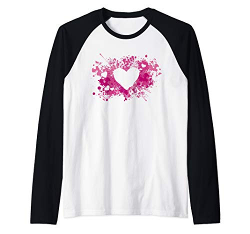 Splatter Paint Pink Heart Valentines Day Gift Raglan Baseball Tee
