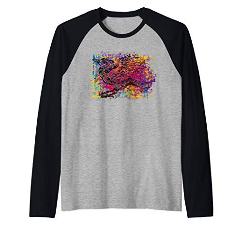 Mens Raven Splatter Paint Raglan Baseball Tee