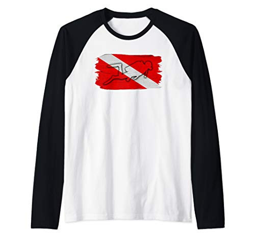 Diver Down Diver Gift Paint Brush Scuba Diving Flag Raglan Baseball Tee