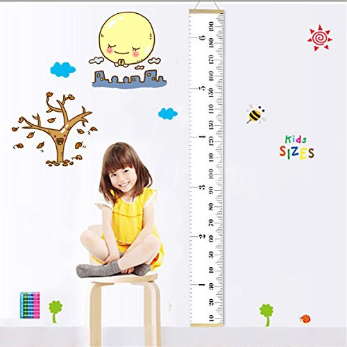 Fixget Baby Height Growth Chart, Roll up Canvas Hanging Ruler Measurement Removable Wall Decor Fabric Chart with Wood Frame for Kids Bedroom Nursery, 79"x7.9"