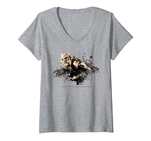 Womens The Lord Of The Rings Orc Paint Splatter Portrait V-Neck T-Shirt