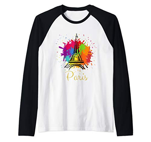 Colorful Paint Background On Eiffel Tower - Paris Raglan Baseball Tee