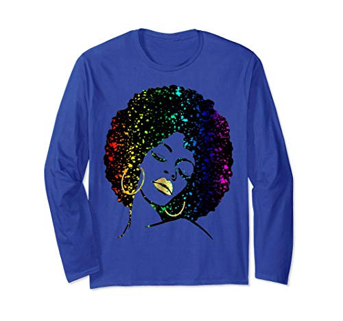 Black Girl Magic Rainbow Afro Queen Diva Lips Paint Drip Long Sleeve T-Shirt