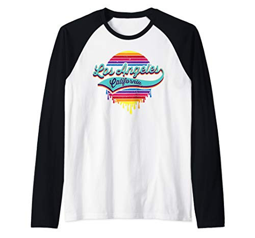 Los Angeles Californa Typographic Dripping Paint Design Raglan Baseball Tee