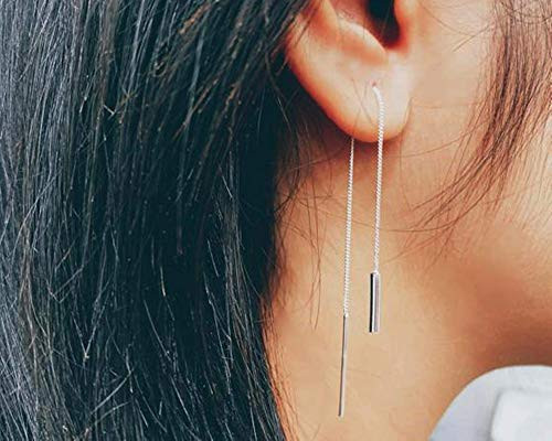 Sterling Silver long Chain Bar Stud Earrings  Long Studs Handmade
