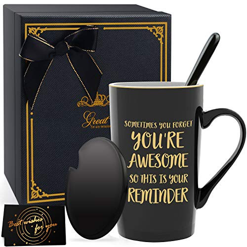 Inspirational Gifts for Men  Sometimes You Forget You're Awesome  Thank You Gift for Mom  Daughter  Sister  Aunt  Coworker - Coffee Mugs with Lid and Spoon 14oz Inspirational Gifts for Men  Sometimes You Forget You're Awesome  Thank You Gift for Mom  Daughter  Sister  Aunt  Coworker - Coffee Mugs with Lid and Spoon 14oz