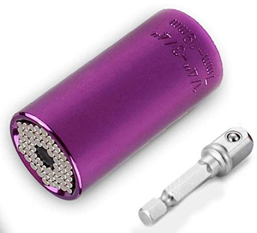 Universal Socket 7mm-19mm Professional Sockets Tools Multi-function Wrench Tools with Power Drill Adapter Hand Tools Universal Repair Tools  fits 7mm-19mm  Purple