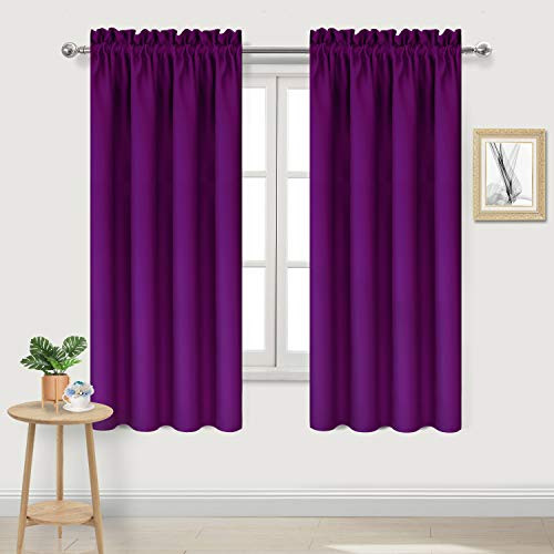DWCN Blackout Curtains Room Darkening Thermal Insulated Bedroom Curtains Window Curtain Panels  38 x 63 inches Long  Set of 2 Purple Rod Pocket Drapes