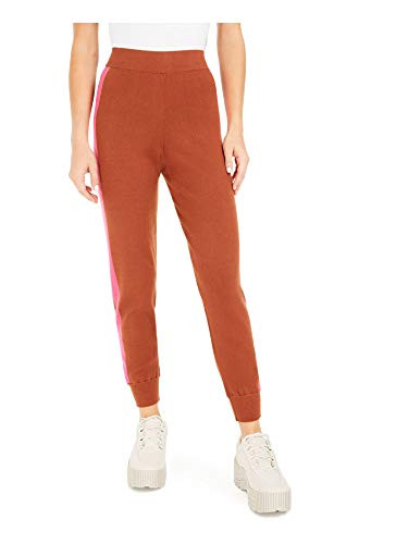 Bar III Becca Tilley X Striped Knit Jogger Pants Gingerbread Brown