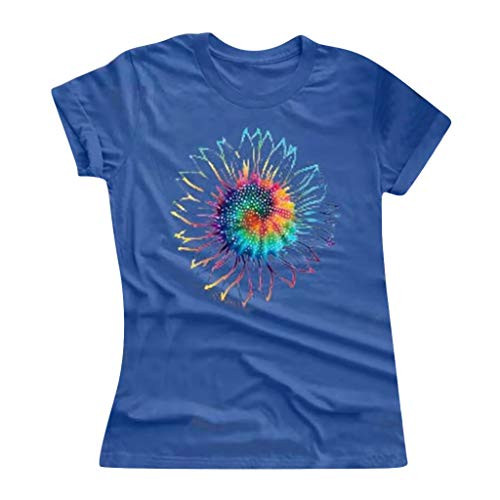 Meikosks Tie-dye Sunflower Print Tshirt Women's O-Neck Short Sleeves Blouses Plus Size Loose Tops Blue Meikosks Tie-dye Sunflower Print Tshirt Women's O-Neck Short Sleeves Blouses Plus Size Loose Tops Blue