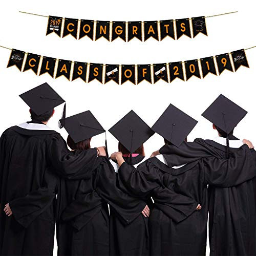 Congrats Class of 2019 Graduation Banner, Vanten Congrats Grad Banner, Graduation Party Supplies,High School College Graduation Decorations,Black and Gold Congrats Class of 2019 Graduation Banner, Vanten Congrats Grad Banner, Graduation Party Supplies,High School College Graduation Decorations,Black and Gold