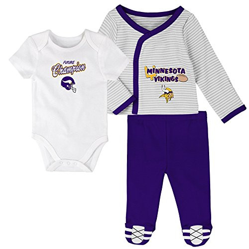 NFL Newborn Future Champ 3 Piece Onesie  Shirt and Pants Set  Minnesota Vikings  Regal Purple  9 Months NFL Newborn Future Champ 3 Piece Onesie  Shirt and Pants Set  Minnesota Vikings  Regal Purple  9 Months
