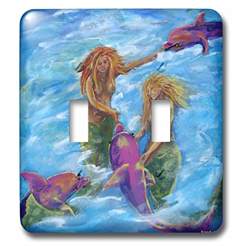 3dRose lsp_66317_2"Mermaids And Pink Porpoises Whimsical Creatures Play In The Ocean Double Toggle Switch